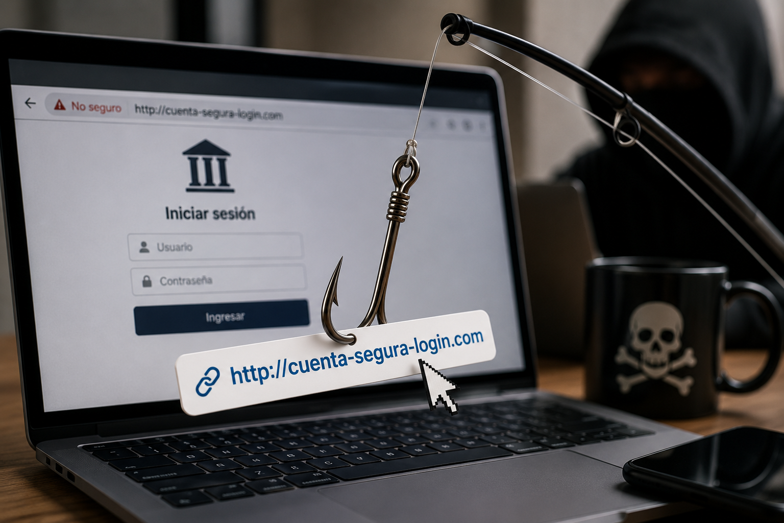 Comparación entre sitios web legítimos y páginas falsas usadas en ataques de phishing para robar contraseñas