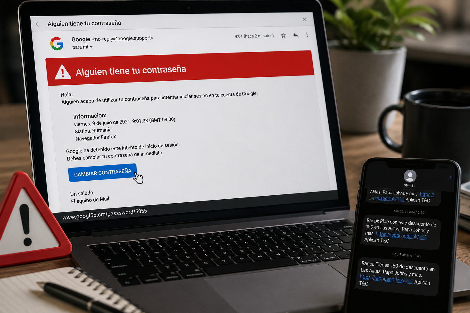 Ejemplos de mensajes de phishing usados por estafadores para robar cuentas y criptomonedas