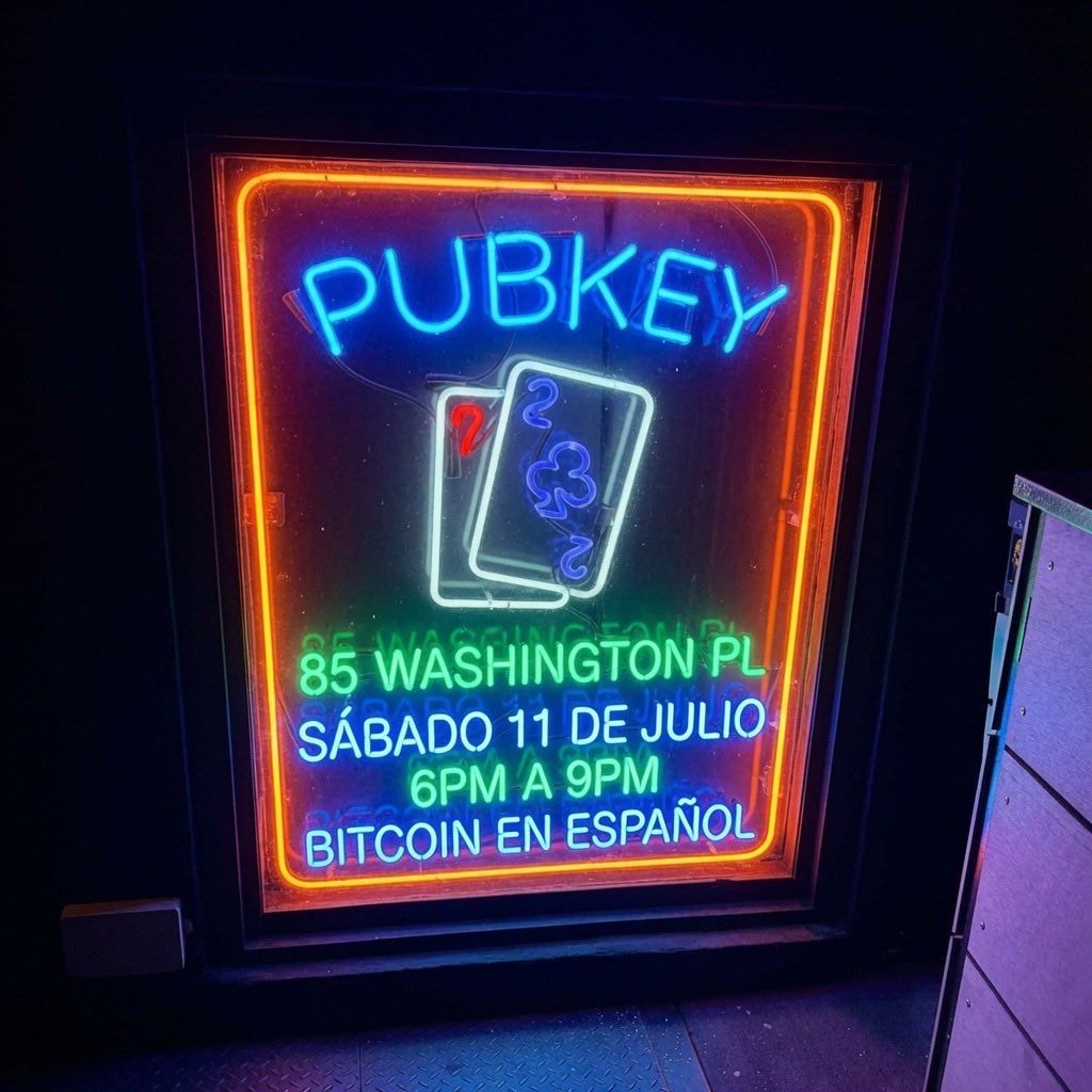 Anuncio del evento Bitcoin en Español en PubKey Nueva York el 11 de julio de 2026