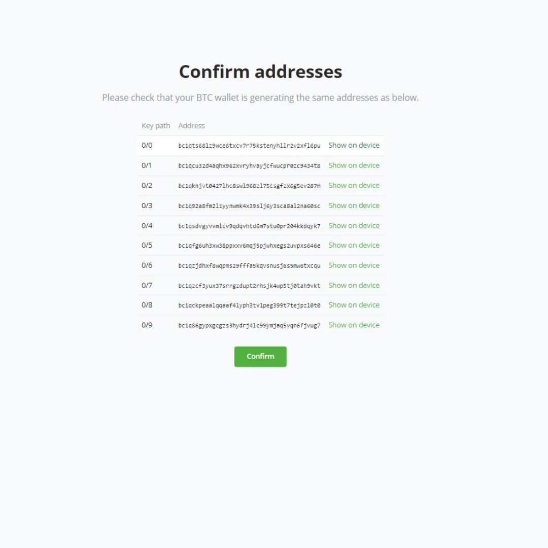 Confirmación de direcciones en la pantalla de un hardware wallet