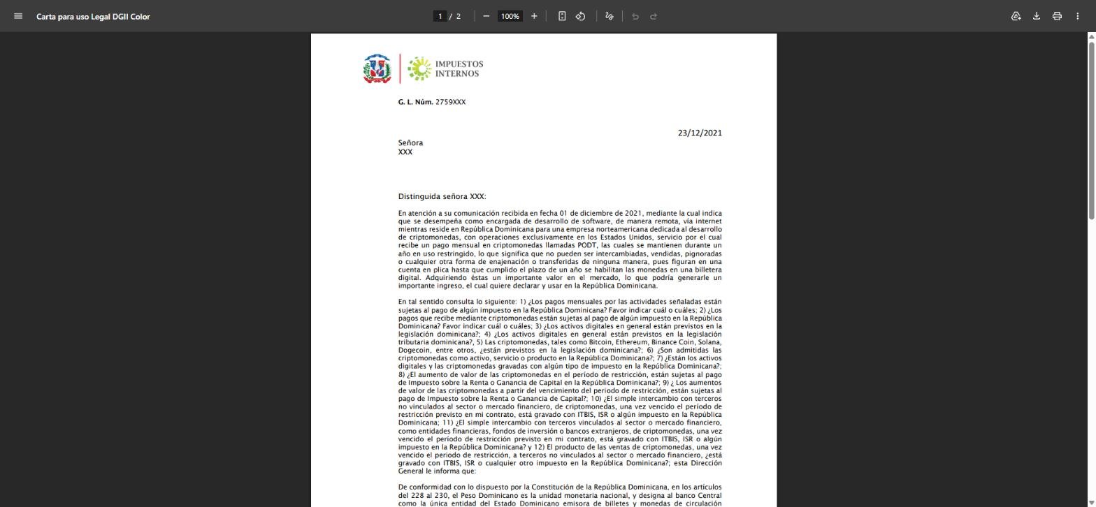 Consulta técnica de la DGII sobre el tratamiento fiscal de las criptomonedas en República Dominicana, de diciembre de 2021