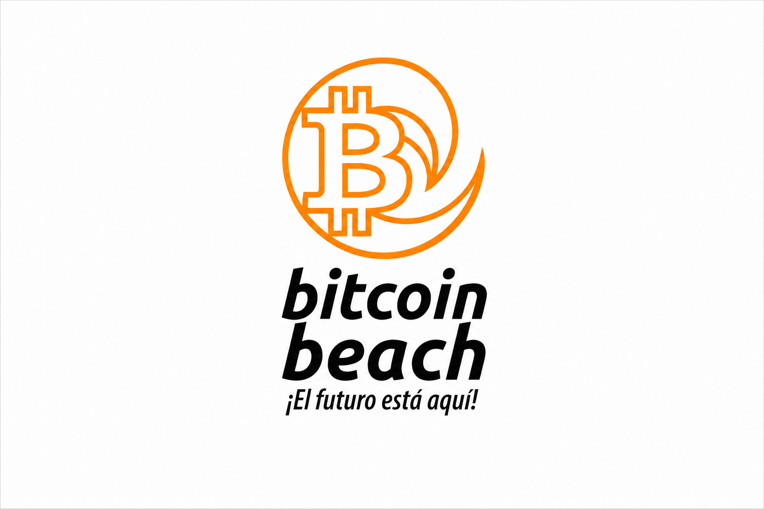 Logo de Bitcoin Beach con el lema El futuro está aquí, proyecto de economía circular de Bitcoin en El Zonte, El Salvador