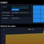 Captura del explorador oficial bitcoin.gob.sv mostrando la cartera ONBTC de El Salvador con un saldo confirmado de 7.765,37428655 BTC distribuidos en 20 direcciones.
